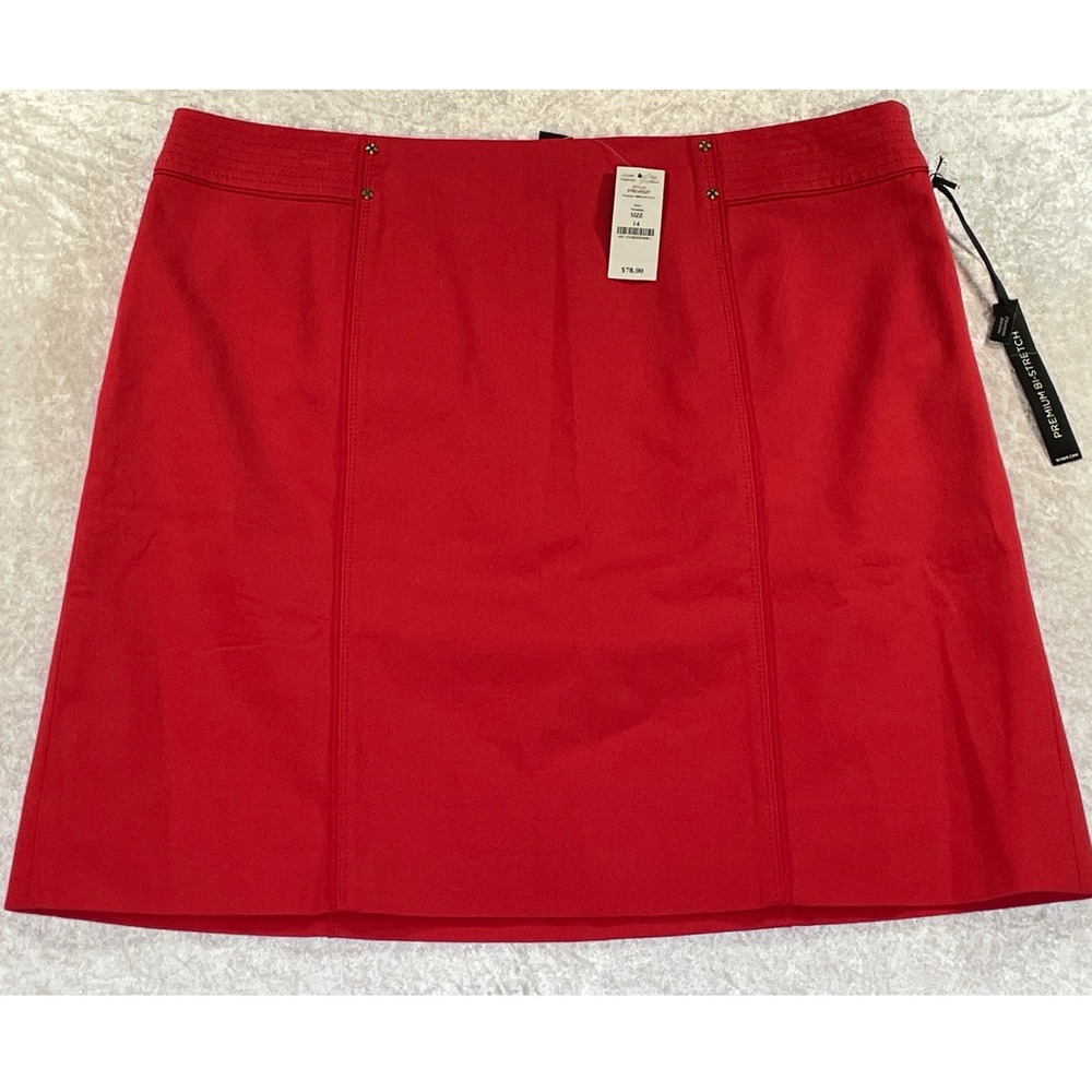 White House Black Market Skirt 14 Red NEW Premium Bi-Stretch Studded A-Line